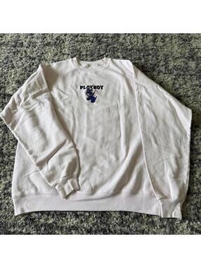 Vintage Playboy Stitch Embroidered Crewneck Sweatshirt Cream Size XL Y2K